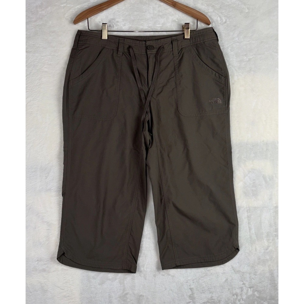 The North Face Women 12 Pants Capri Brown Drawstring Hiking Ripstop Nylon Spring
